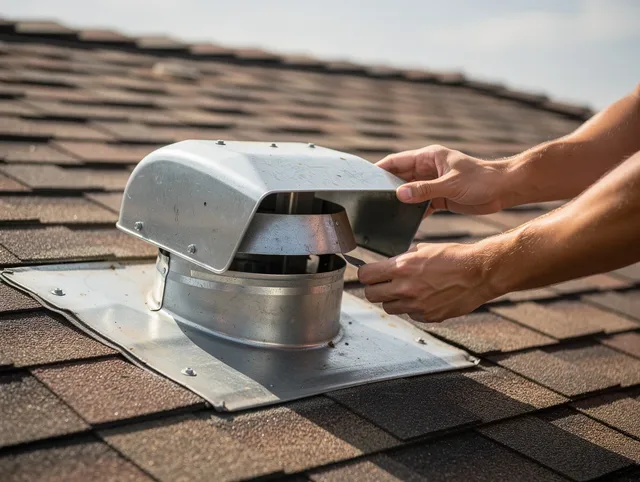 Griswold Dryer Vent Cleaning certified technician safely cleaning a roof-mounted dryer vent in Griswold