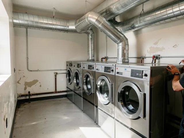 Griswold Dryer Vent Cleaning team performing large-scale commercial dryer vent cleaning in Griswold