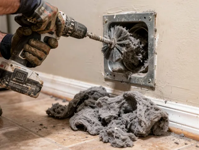Certified Griswold Dryer Vent Cleaning technician performing dryer vent cleaning in Griswold