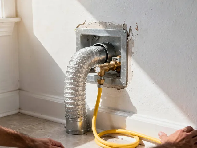 Griswold Dryer Vent Cleaning certified technician performing specialized gas dryer vent cleaning in Griswold
